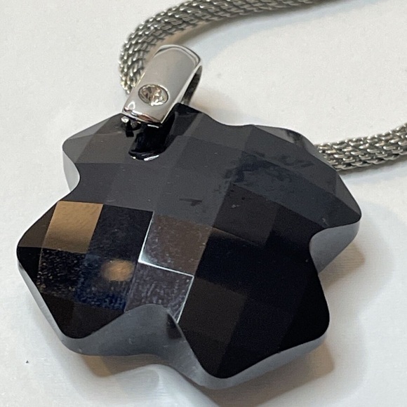 Swarovski Black Crystal Cross Necklace with Leather Strap included - Picture 1 of 11